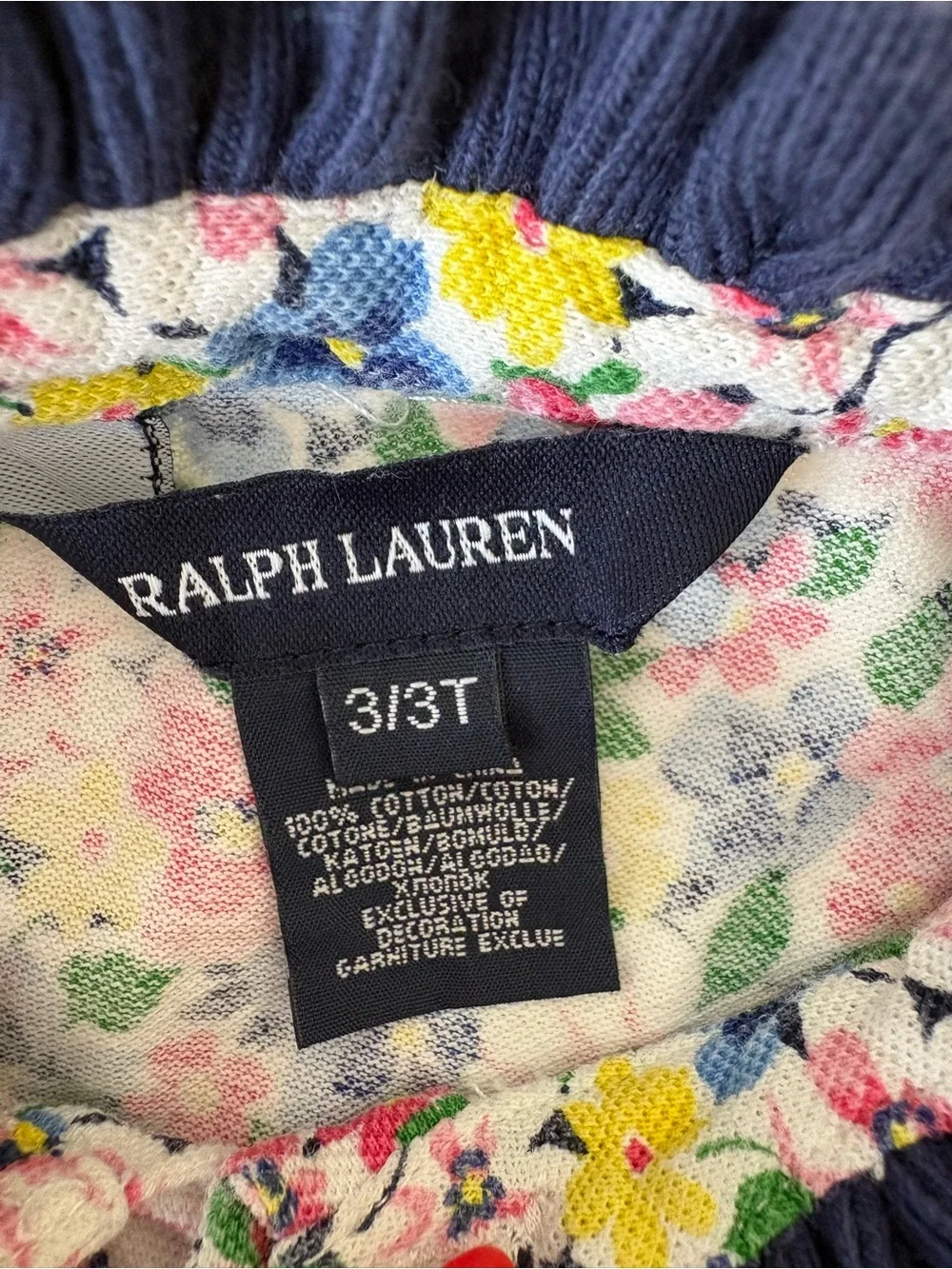 Ralph Lauren Multicolor Floral Sleeveless Dress with Navy Trim